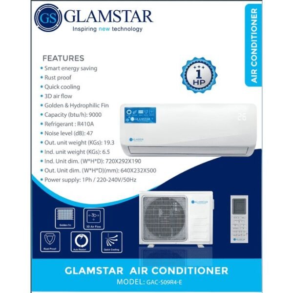 Glamstar 1.0HP Split Copper Air Conditioner (GAC-S09R4-E) - Image 2