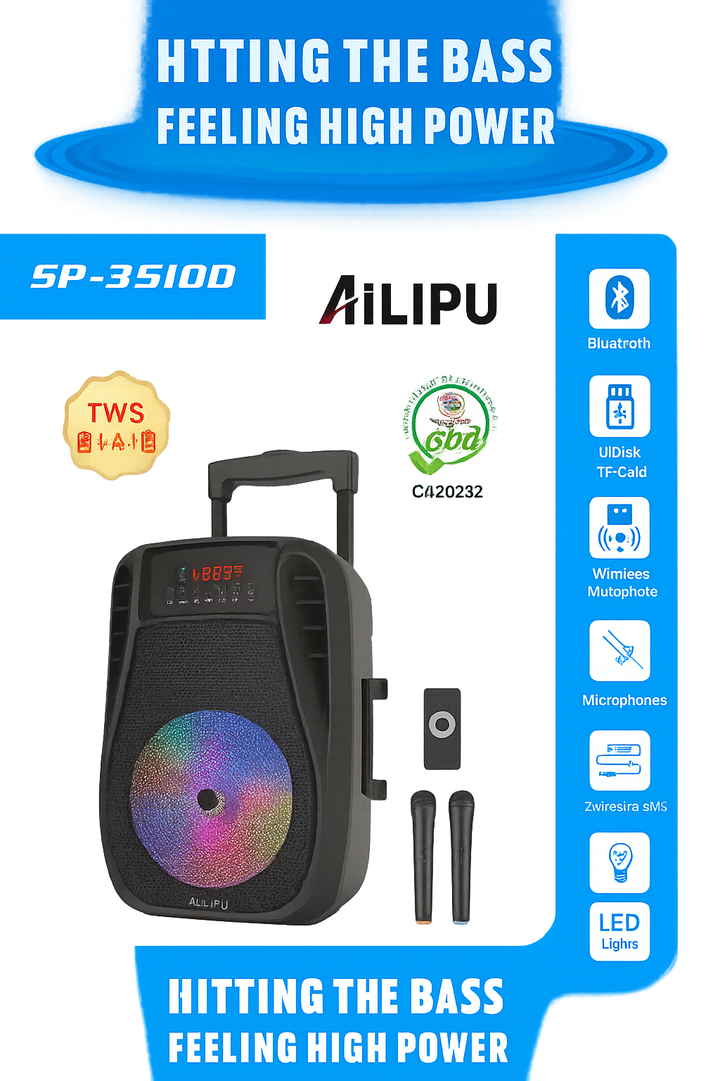 file_00000000716c620ab94ef622818b3390 AILIPU Multifunctional Rechargeable 15 Inches Public Address System Speaker With Trolley And Double Wireless Microphone - Image 1