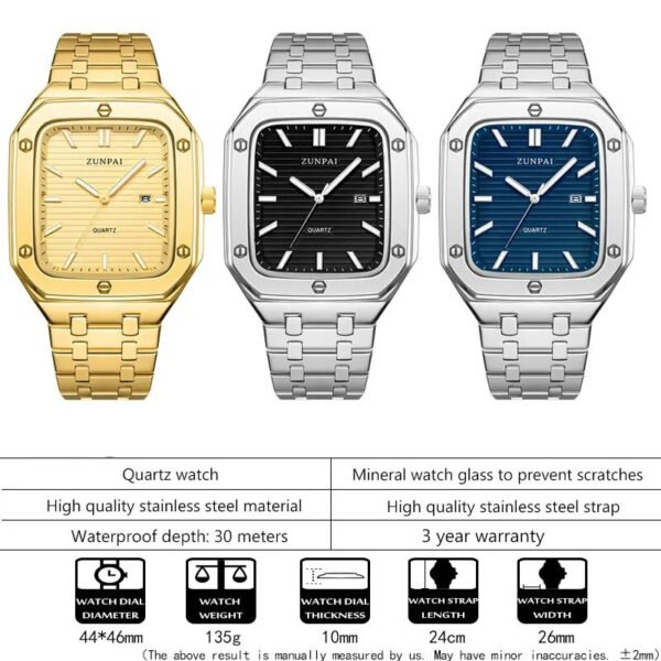 Stylish Mens Stainless Steel Square Watch - Image 7