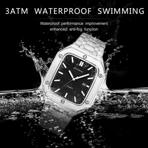 Stylish Mens Stainless Steel Square Watch - Image 4