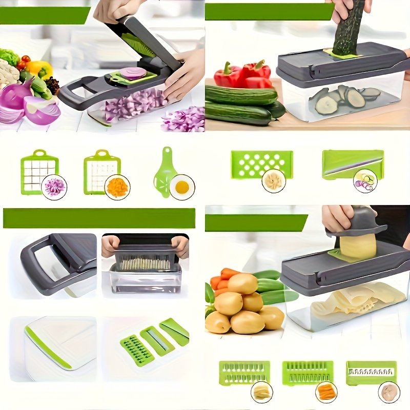 16 in 1 Vegetable Onion Chopper, Multifunctional Food Grade Cutting Machine, Ingredient Processing Tool, Onion Chopper with Drain Basket, Carrot Garlic Chopper with Container, Kitchen Tools, Kitchen Additions, Suitable for Home/Restaurant to Quickl - Image 6