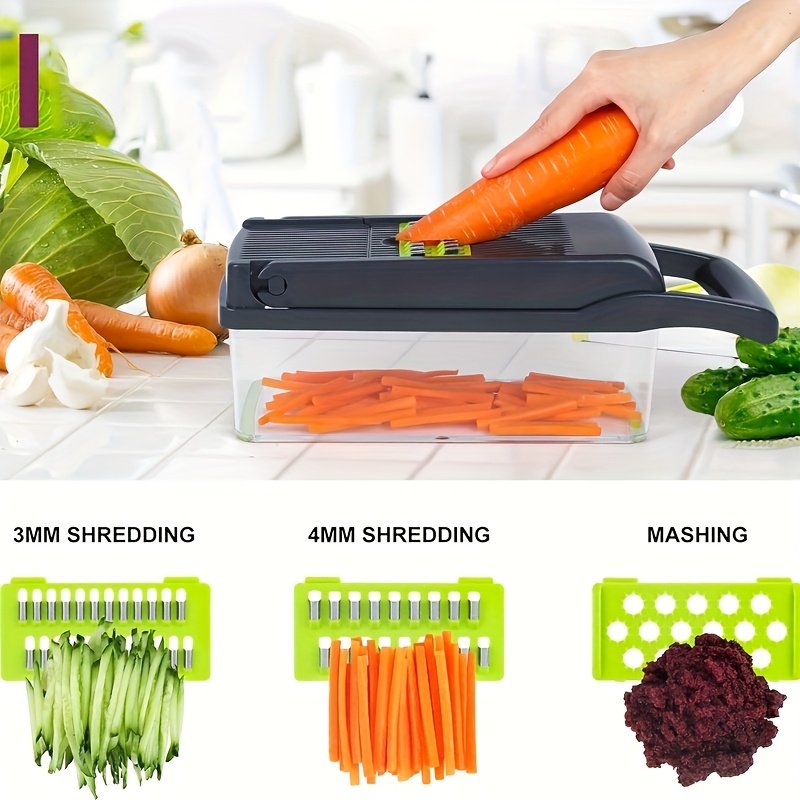 16 in 1 Vegetable Onion Chopper, Multifunctional Food Grade Cutting Machine, Ingredient Processing Tool, Onion Chopper with Drain Basket, Carrot Garlic Chopper with Container, Kitchen Tools, Kitchen Additions, Suitable for Home/Restaurant to Quickl - Image 5