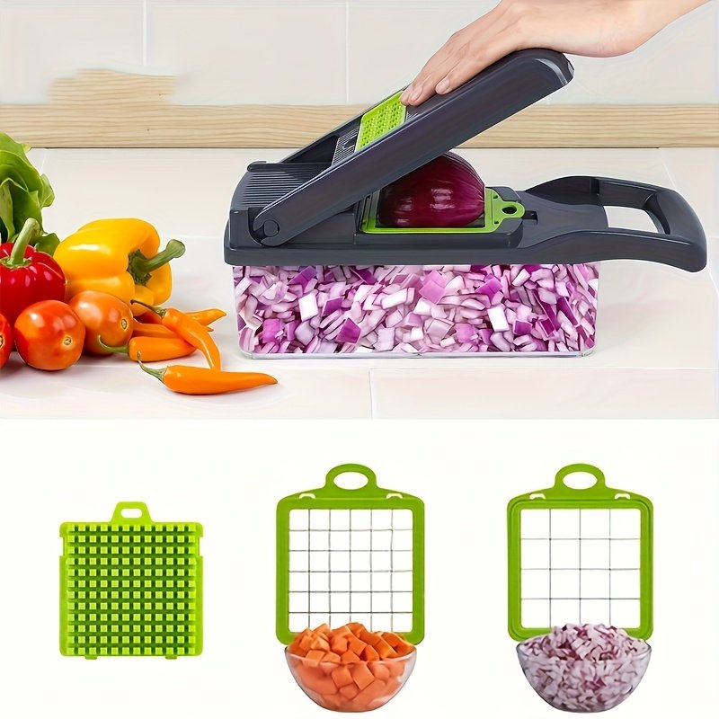 16 in 1 Vegetable Onion Chopper, Multifunctional Food Grade Cutting Machine, Ingredient Processing Tool, Onion Chopper with Drain Basket, Carrot Garlic Chopper with Container, Kitchen Tools, Kitchen Additions, Suitable for Home/Restaurant to Quickl - Image 7