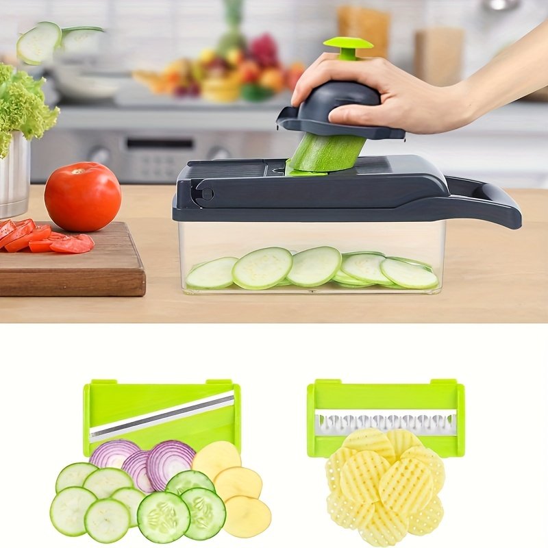 16 in 1 Vegetable Onion Chopper, Multifunctional Food Grade Cutting Machine, Ingredient Processing Tool, Onion Chopper with Drain Basket, Carrot Garlic Chopper with Container, Kitchen Tools, Kitchen Additions, Suitable for Home/Restaurant to Quickl - Image 8