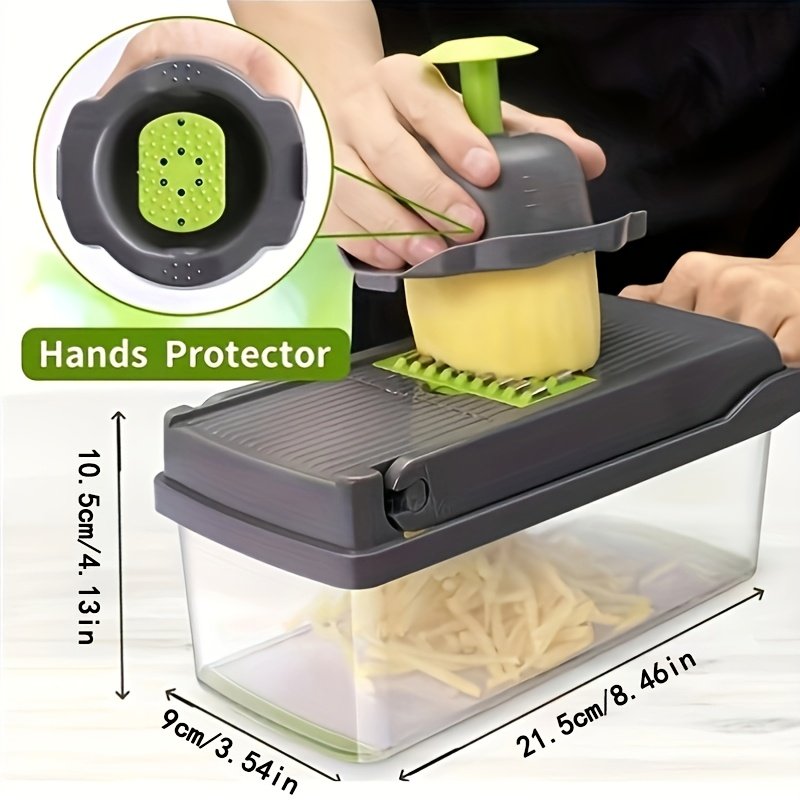 16 in 1 Vegetable Onion Chopper, Multifunctional Food Grade Cutting Machine, Ingredient Processing Tool, Onion Chopper with Drain Basket, Carrot Garlic Chopper with Container, Kitchen Tools, Kitchen Additions, Suitable for Home/Restaurant to Quickl - Image 2