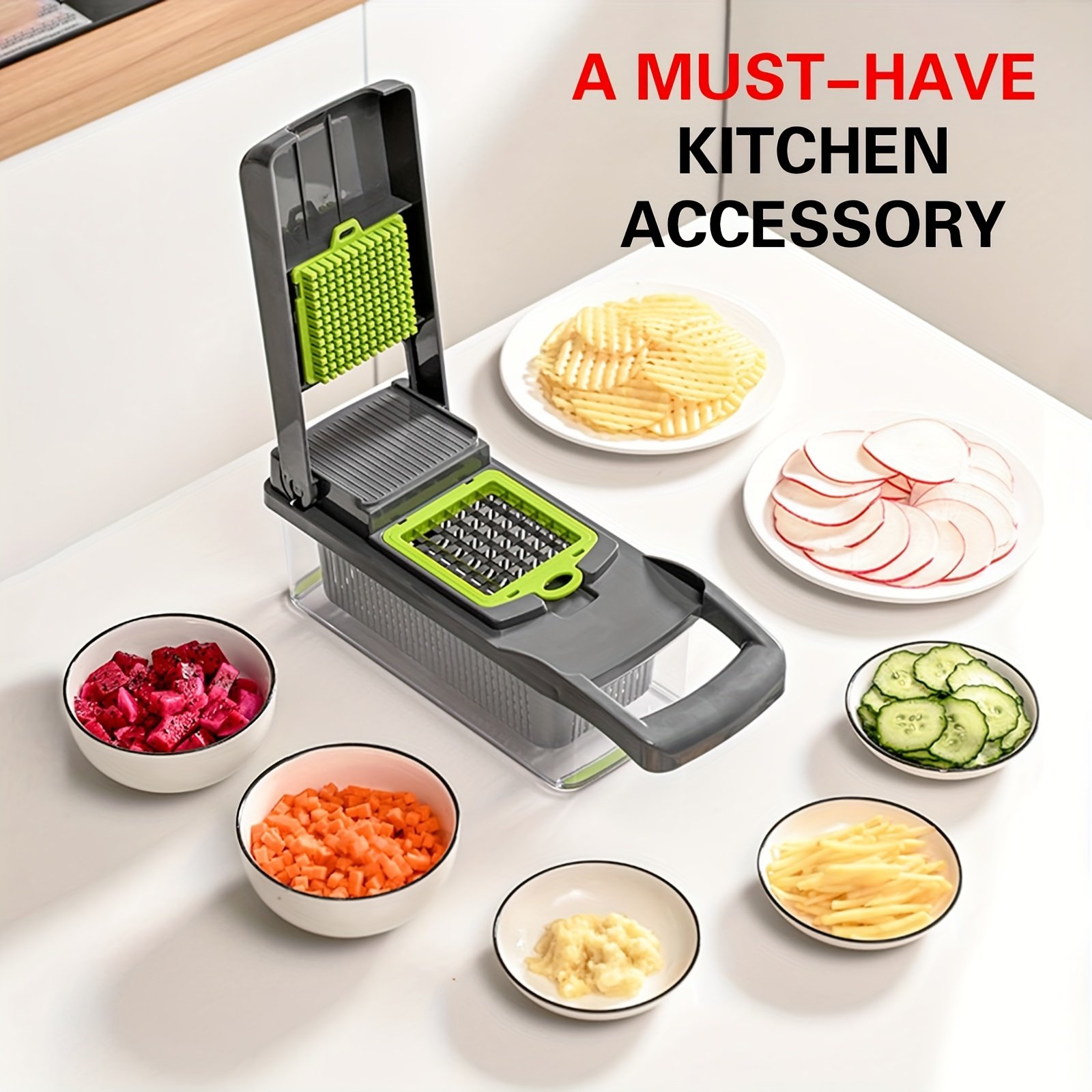16 in 1 Vegetable Onion Chopper, Multifunctional Food Grade Cutting Machine, Ingredient Processing Tool, Onion Chopper with Drain Basket, Carrot Garlic Chopper with Container, Kitchen Tools, Kitchen Additions, Suitable for Home/Restaurant to Quickl - Image 11