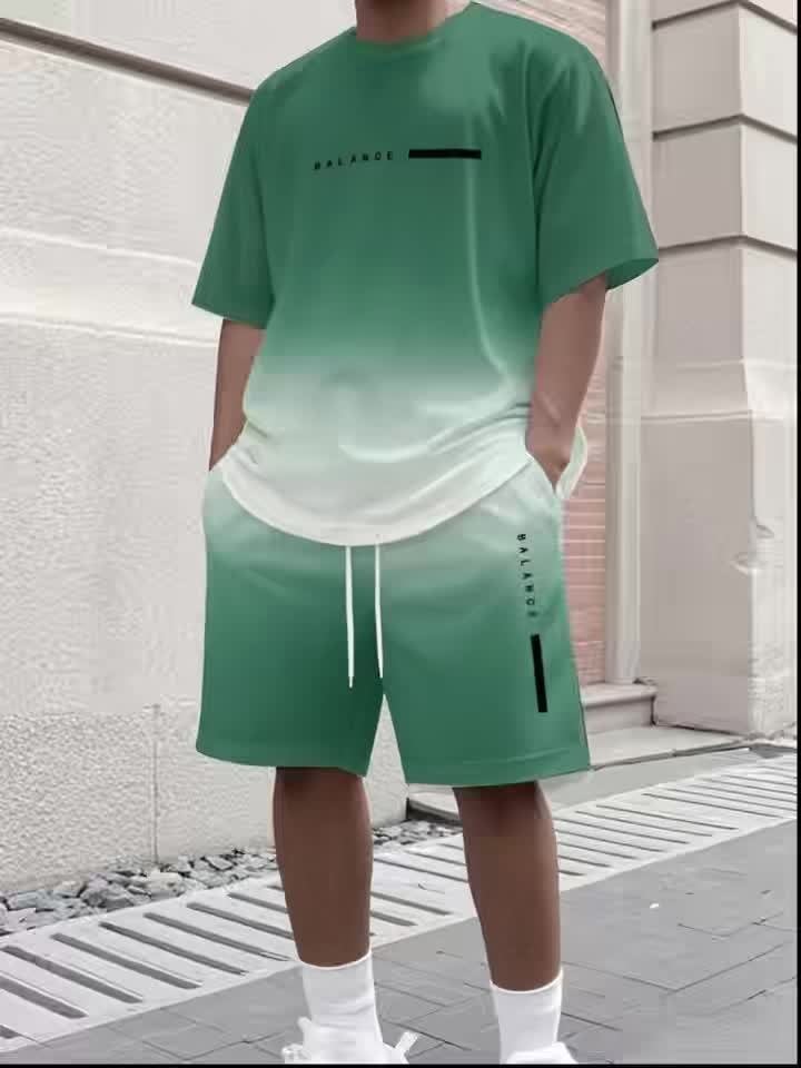 Kebaisi Selected Product Men's New Fashion T-Shirt and Shorts 2pcs Set, Suitable for Sports and Leisure, Beach Vacations, Walking, Streetwear, Unisex, Sweat-Absorbent, Gradient Style - Image 6