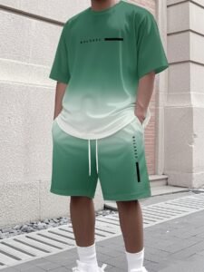 Kebaisi Selected Product Men's New Fashion T-Shirt and Shorts 2pcs Set, Suitable for Sports and Leisure, Beach Vacations, Walking, Streetwear, Unisex, Sweat-Absorbent, Gradient Style