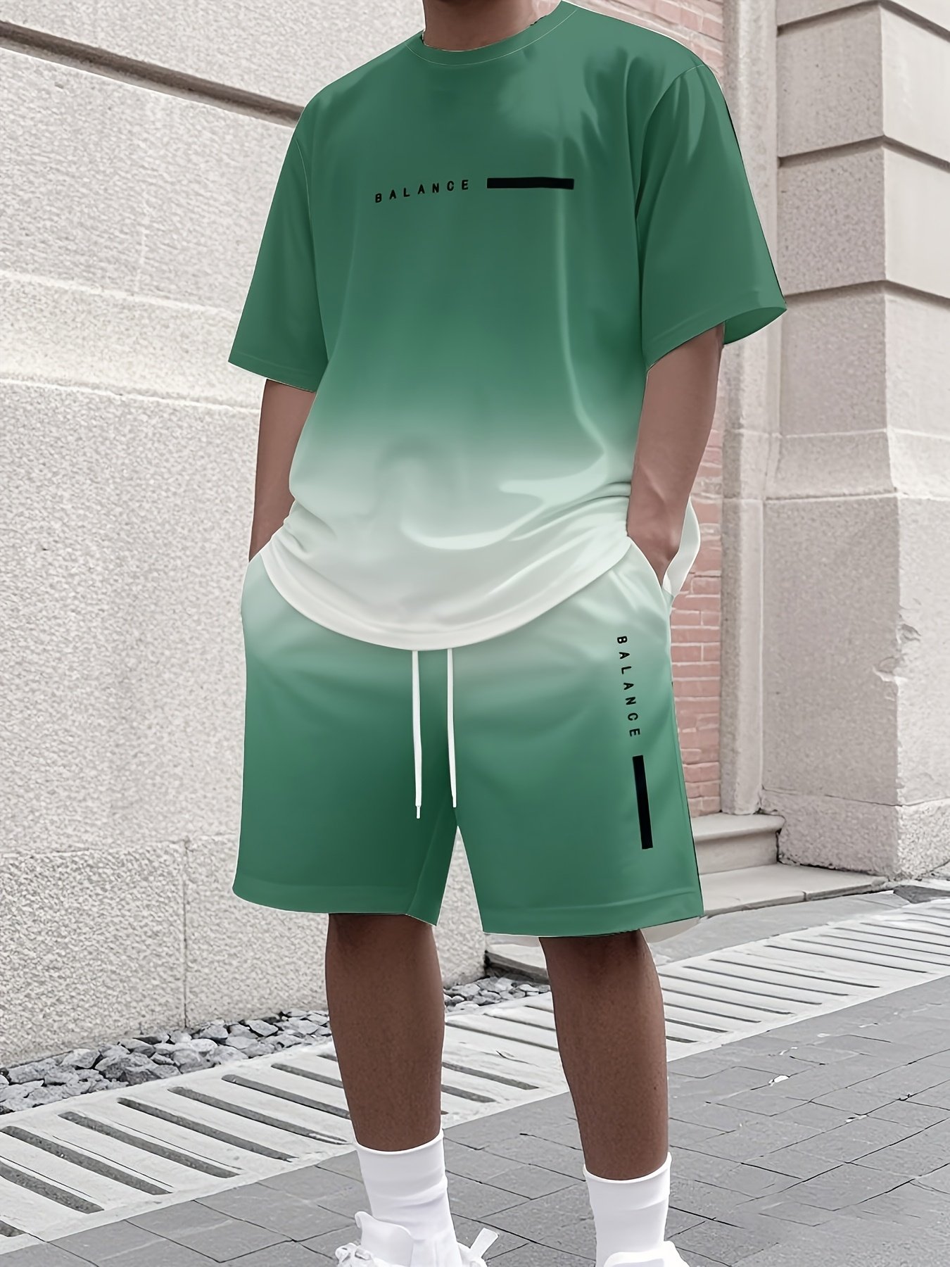 Kebaisi Selected Product Men's New Fashion T-Shirt and Shorts 2pcs Set, Suitable for Sports and Leisure, Beach Vacations, Walking, Streetwear, Unisex, Sweat-Absorbent, Gradient Style