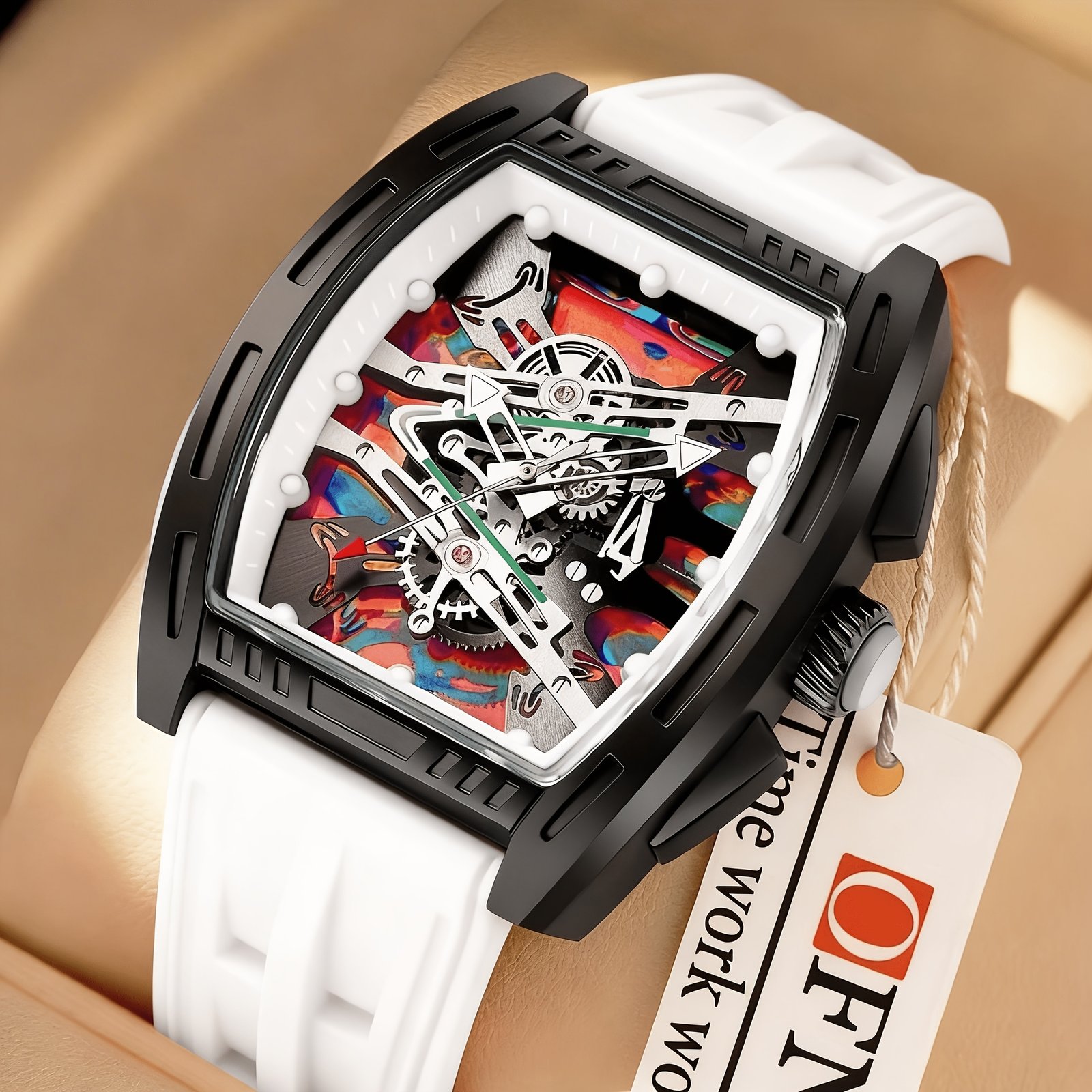 1pc Men'S Bucket Watch Luxury Men'S Quartz Watch, Men'S Fashion Retro Style Watch, Silicone Strap Business Casual Men'S Watch, for Daily Wear, Parties, Valentine'S Day, Easter, Christmas, New Year, Halloween, Ramadan, Gift for Friends And Family - Image 2