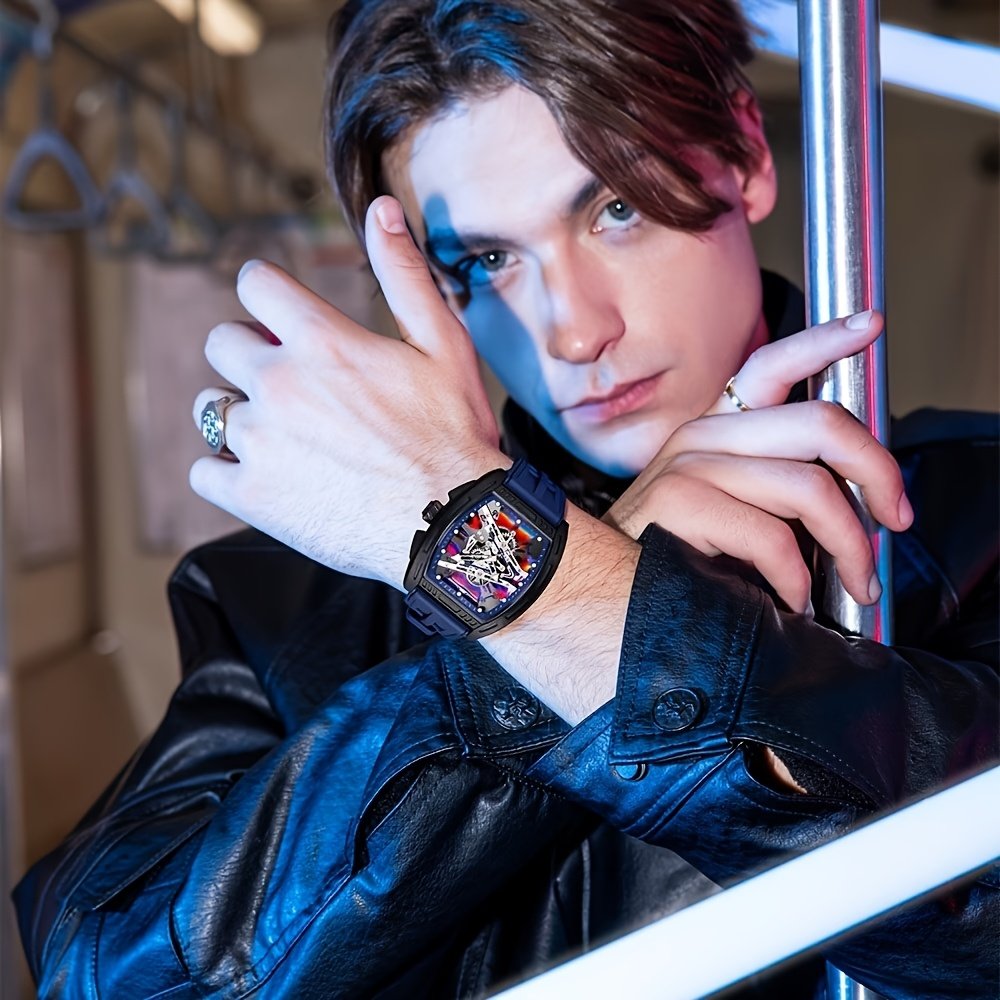 1pc Men'S Bucket Watch Luxury Men'S Quartz Watch, Men'S Fashion Retro Style Watch, Silicone Strap Business Casual Men'S Watch, for Daily Wear, Parties, Valentine'S Day, Easter, Christmas, New Year, Halloween, Ramadan, Gift for Friends And Family - Image 9