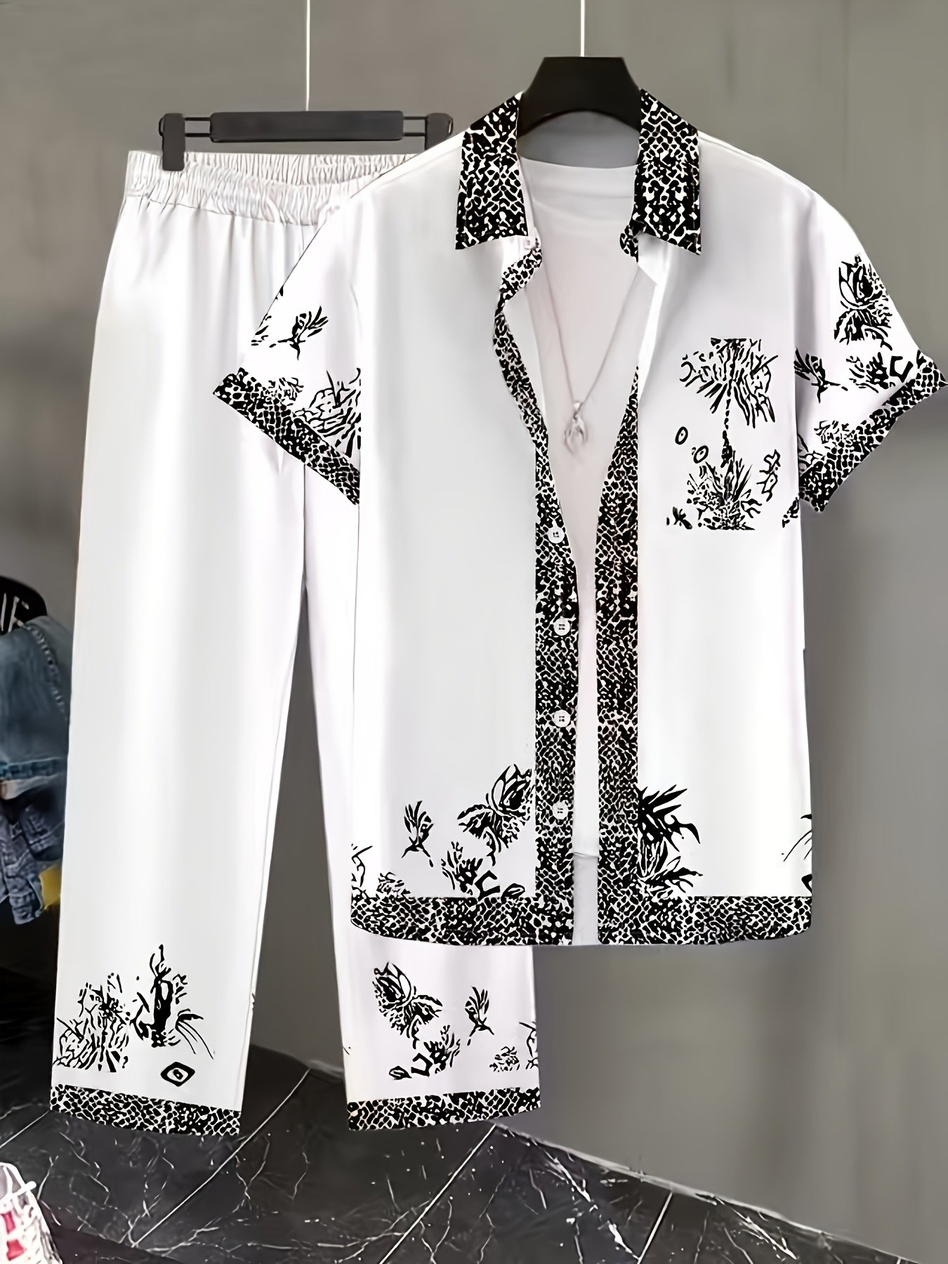 New Fashion Men's Casual Sport Short-Sleeve Shirt and Long Pants Set - Image 2