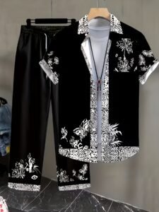 New Fashion Men's Casual Sport Short-Sleeve Shirt and Long Pants Set