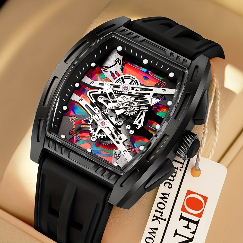 1pc Men'S Bucket Watch Luxury Men'S Quartz Watch, Men'S Fashion Retro Style Watch, Silicone Strap Business Casual Men'S Watch, for Daily Wear, Parties, Valentine'S Day, Easter, Christmas, New Year, Halloween, Ramadan, Gift for Friends And Family - Image 6