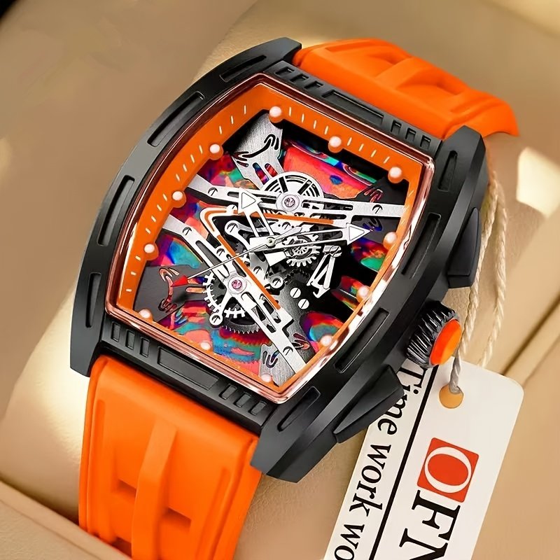 1pc Men'S Bucket Watch Luxury Men'S Quartz Watch, Men'S Fashion Retro Style Watch, Silicone Strap Business Casual Men'S Watch, for Daily Wear, Parties, Valentine'S Day, Easter, Christmas, New Year, Halloween, Ramadan, Gift for Friends And Family - Image 8