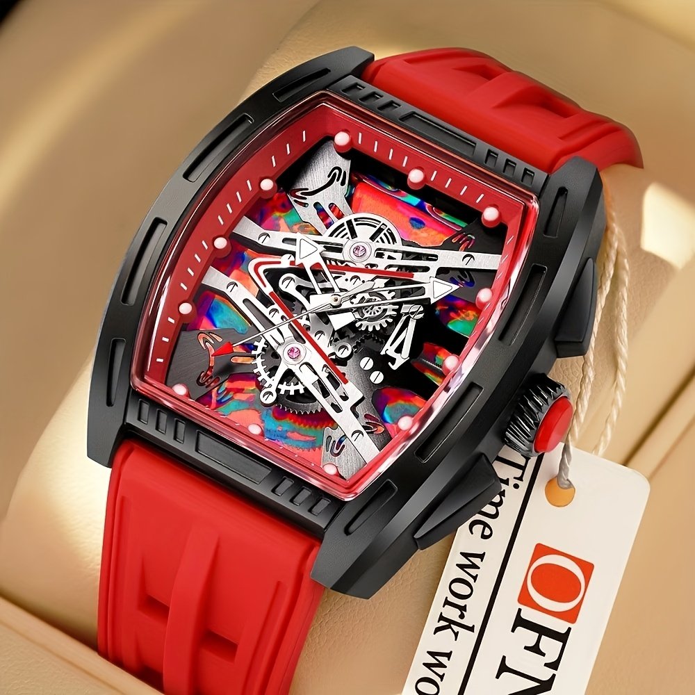 1pc Men'S Bucket Watch Luxury Men'S Quartz Watch, Men'S Fashion Retro Style Watch, Silicone Strap Business Casual Men'S Watch, for Daily Wear, Parties, Valentine'S Day, Easter, Christmas, New Year, Halloween, Ramadan, Gift for Friends And Family