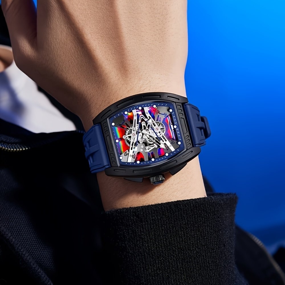1pc Men'S Bucket Watch Luxury Men'S Quartz Watch, Men'S Fashion Retro Style Watch, Silicone Strap Business Casual Men'S Watch, for Daily Wear, Parties, Valentine'S Day, Easter, Christmas, New Year, Halloween, Ramadan, Gift for Friends And Family - Image 5