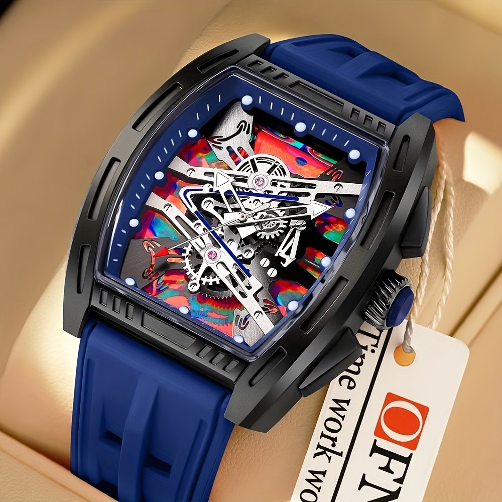 1pc Men'S Bucket Watch Luxury Men'S Quartz Watch, Men'S Fashion Retro Style Watch, Silicone Strap Business Casual Men'S Watch, for Daily Wear, Parties, Valentine'S Day, Easter, Christmas, New Year, Halloween, Ramadan, Gift for Friends And Family - Image 4