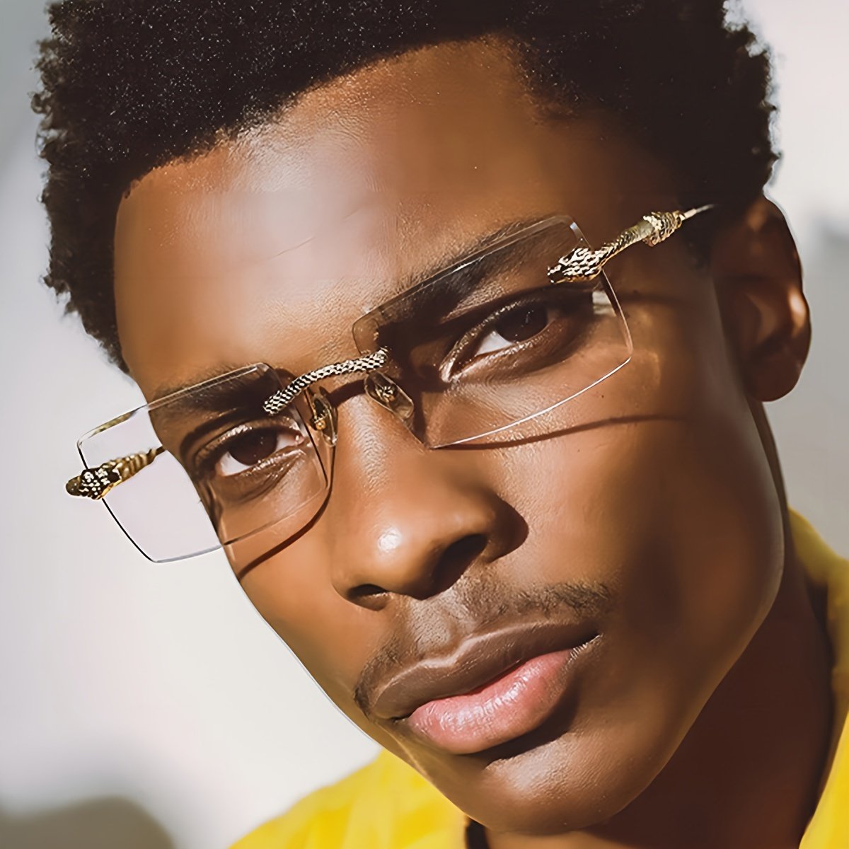 1 Pair of Men's Metal Rimless Bevel-cut Vintage Simple Luxury Exquisite Glasses, Suitable for Daily Commuting, Business, Home, Vacation, and College Wear - Image 2