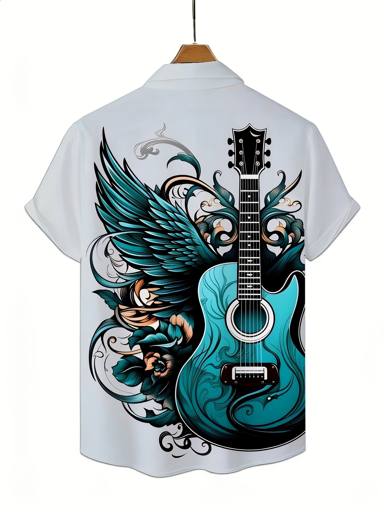 Guitar Wing Print Lapel Shirt: Breathable and Skin-friendly Fabric with a Smooth Drape. Suitable for Summer Travel, Casual Gatherings, and Daily Commutes. Features a Low-key yet Artistic Design - Image 2