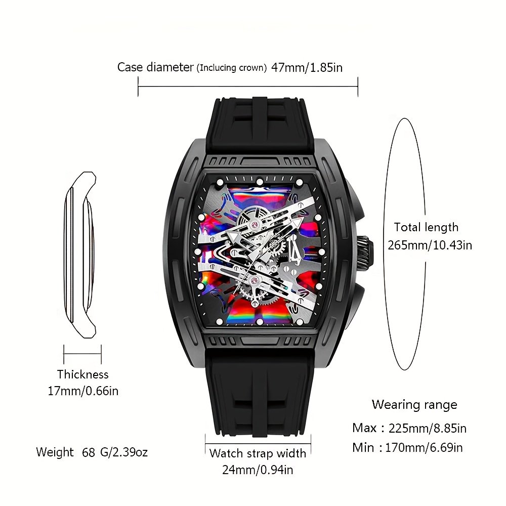 1pc Men'S Bucket Watch Luxury Men'S Quartz Watch, Men'S Fashion Retro Style Watch, Silicone Strap Business Casual Men'S Watch, for Daily Wear, Parties, Valentine'S Day, Easter, Christmas, New Year, Halloween, Ramadan, Gift for Friends And Family - Image 7