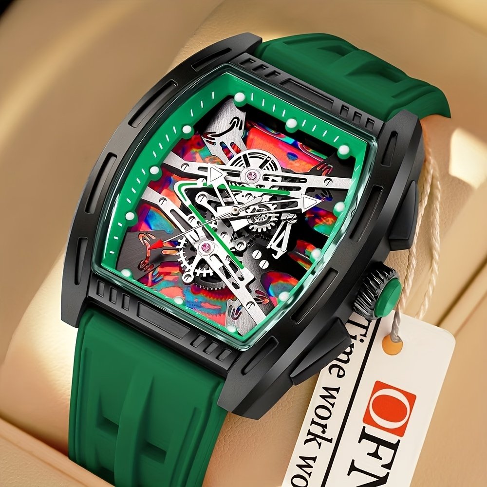 1pc Men'S Bucket Watch Luxury Men'S Quartz Watch, Men'S Fashion Retro Style Watch, Silicone Strap Business Casual Men'S Watch, for Daily Wear, Parties, Valentine'S Day, Easter, Christmas, New Year, Halloween, Ramadan, Gift for Friends And Family - Image 3