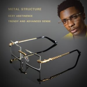1 Pair of Men's Metal Rimless Bevel-cut Vintage Simple Luxury Exquisite Glasses, Suitable for Daily Commuting, Business, Home, Vacation, and College Wear