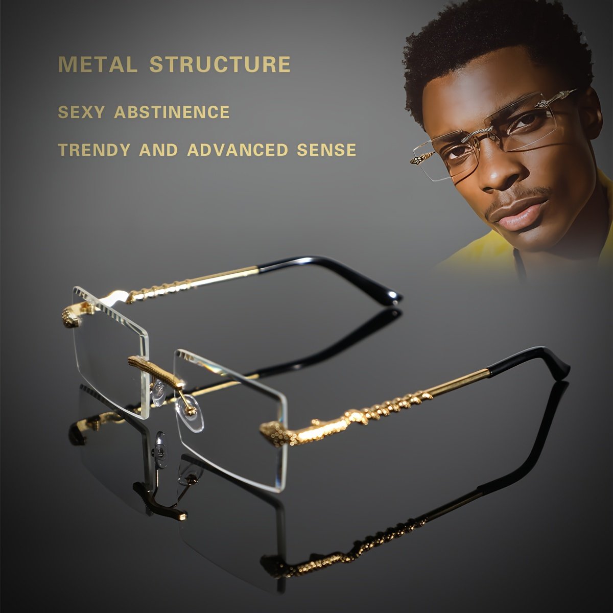 1 Pair of Men's Metal Rimless Bevel-cut Vintage Simple Luxury Exquisite Glasses, Suitable for Daily Commuting, Business, Home, Vacation, and College Wear